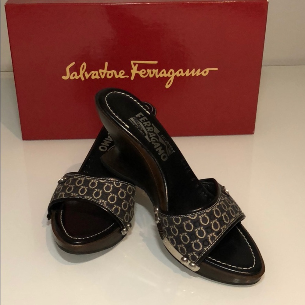 Salvatore Ferragamo Black Andalusia Wedge Heel